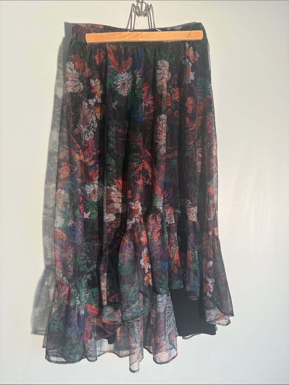 Maeve Anthropologie Asymmetrical Floral Ruffle Skirt